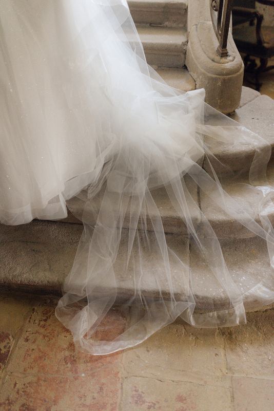 A veil trailing down the stairs